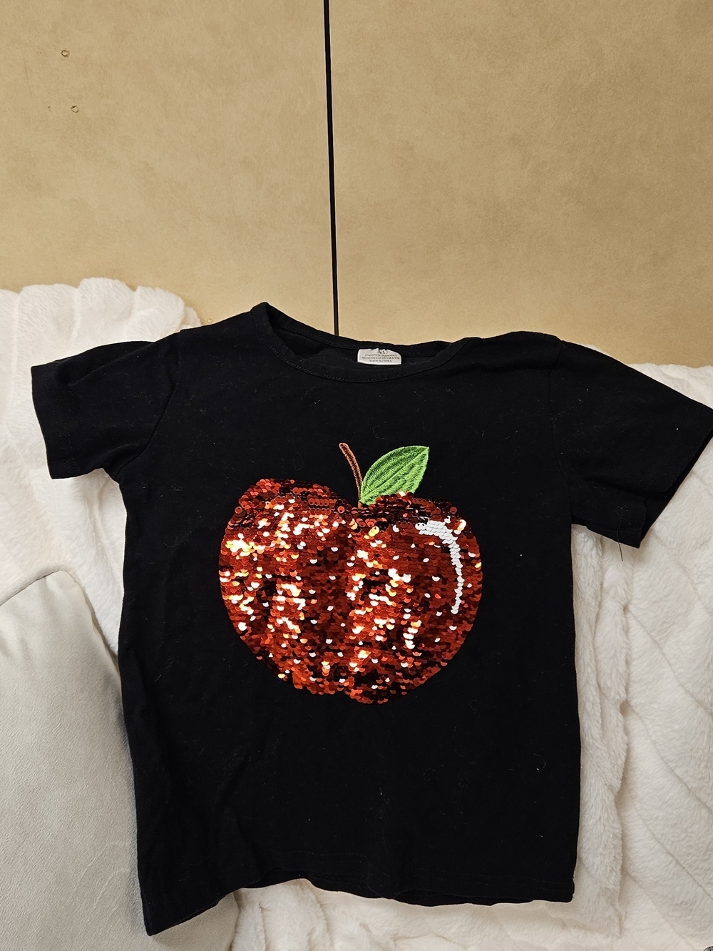 Kids Sequin Apple Tee - Black